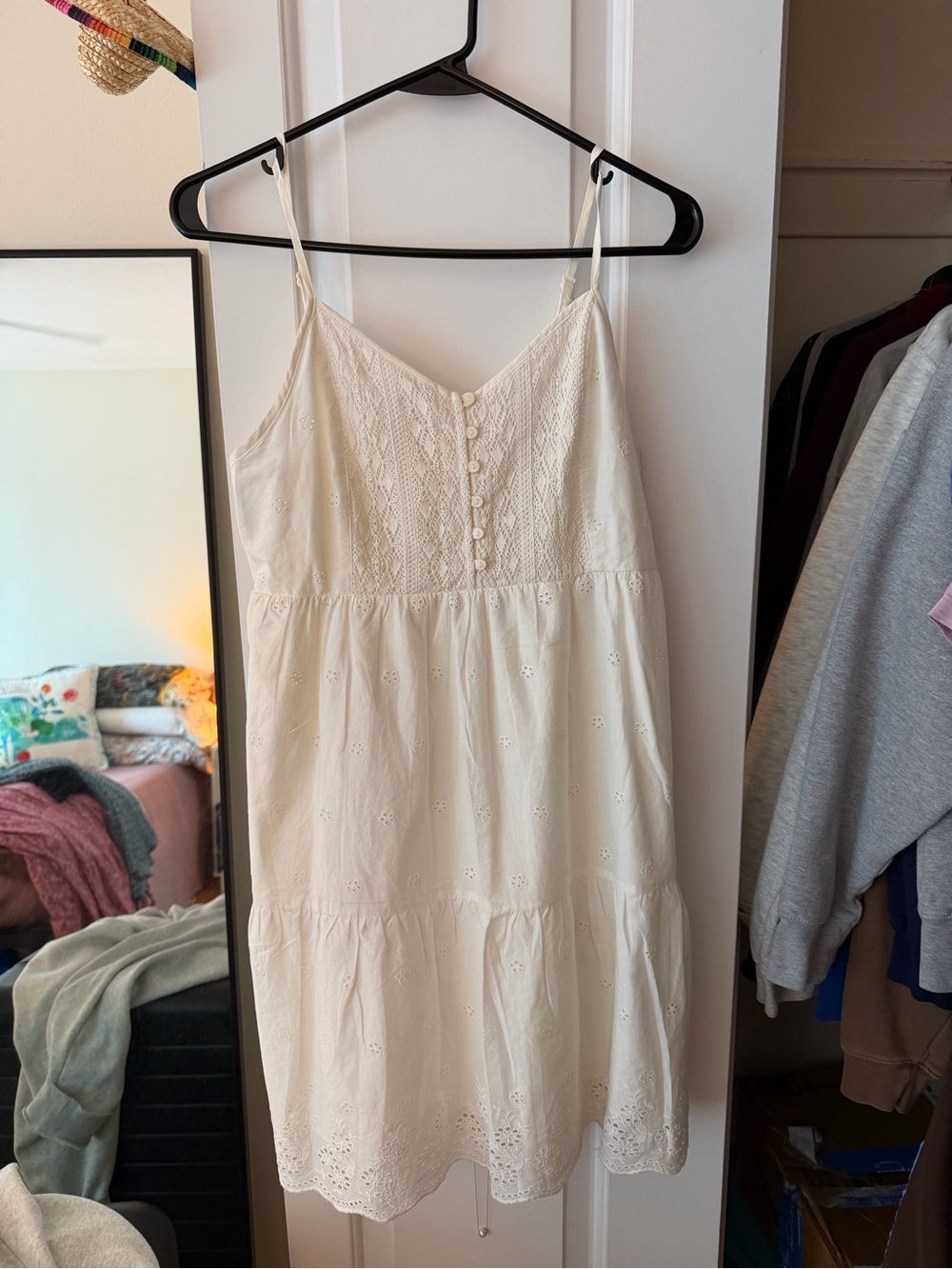 Levi's Cream Eyelet Slip Dress with Button Detail